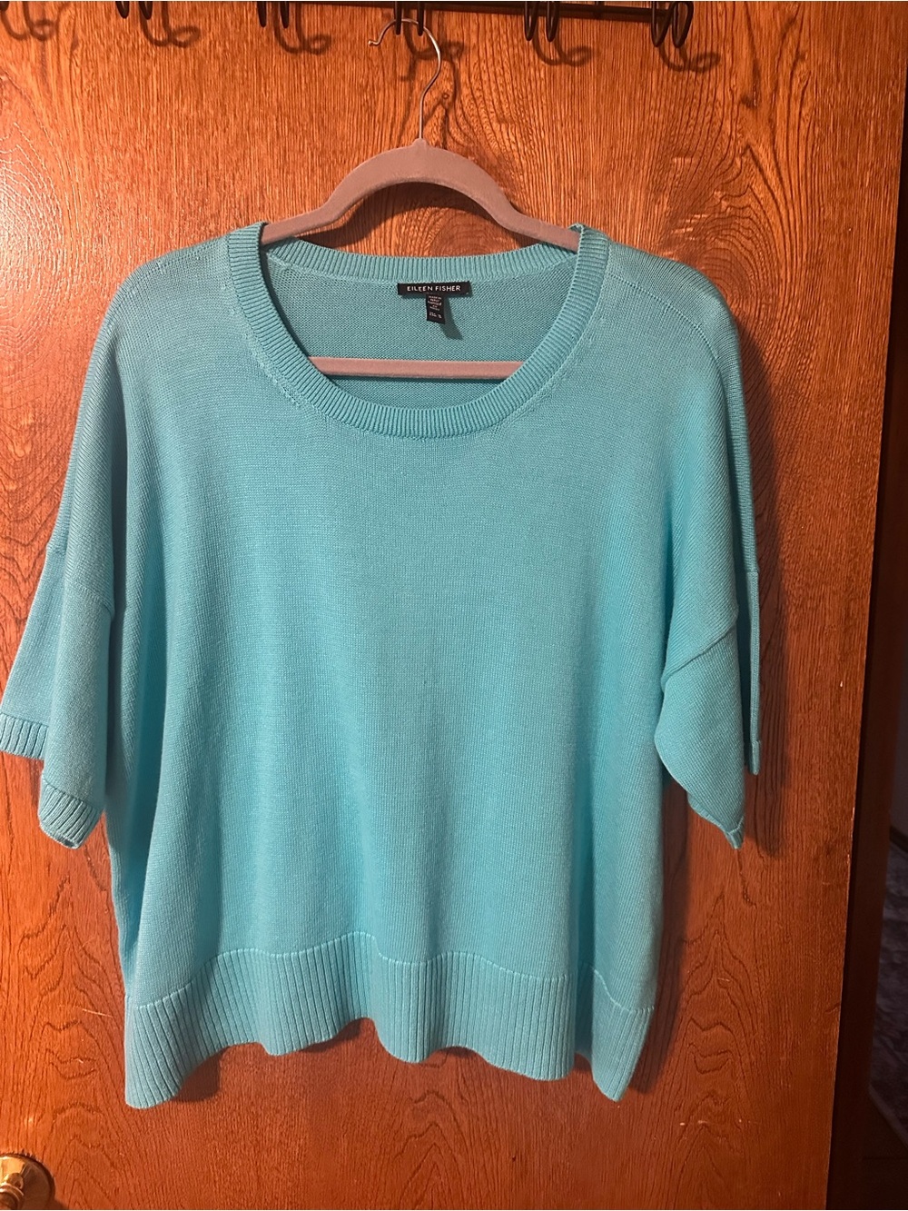 Eileen Fisher Aqua Crewneck Short-Sleeve Sweater Medium
